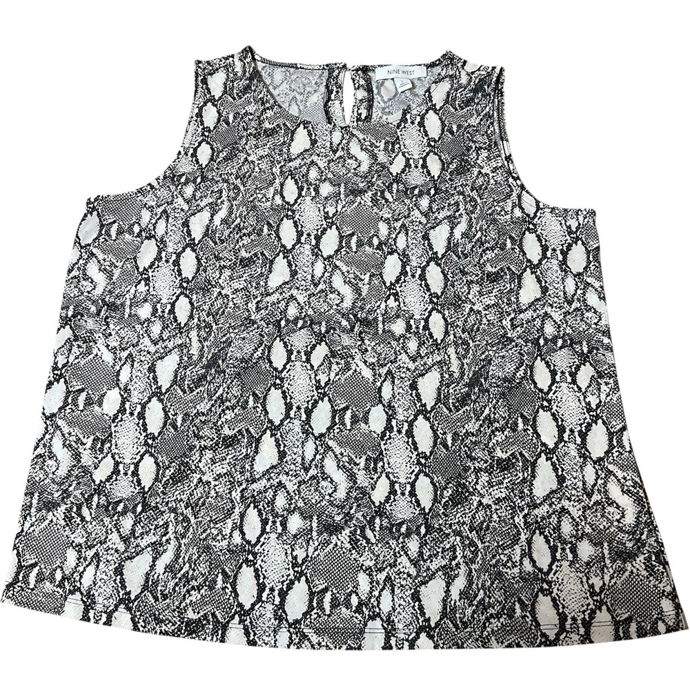 Women's Large Sleeveless Large Black White Snakeskin Blouse Top Stretchy Crew